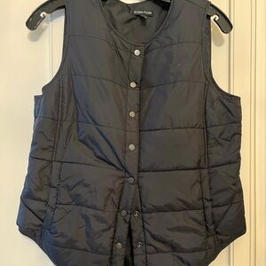 Eileen Fisher Black Quilted Snap-Front Vest